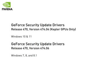 GeForce 474.06 and 474.04 as security update for Windows 7 to Windows 11 (older cards)