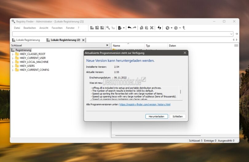 Registry Finder 2.55 beschleunigt das Öffnen von RegistrySchlüsseln
