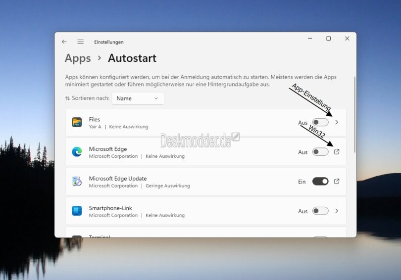 Windows 11 Apps im Autostart bekommen Verlinkungen zum Ordner bzw. den