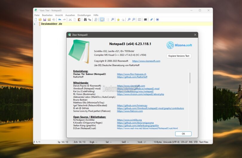 Notepad3 mit einem Update auf die 6.23 und vielen Verbesserungen