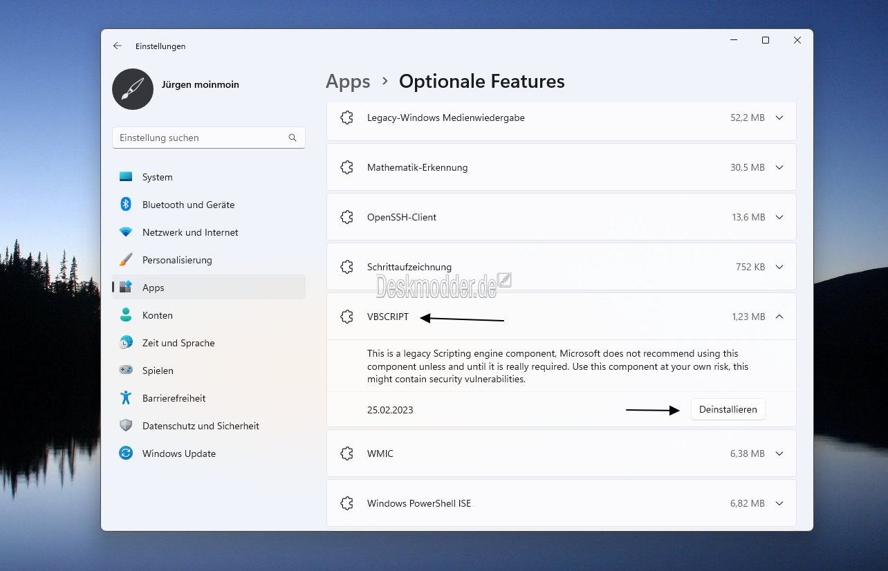Windows 11 VBS (VBScript) kann als optionale Funktion bald deinstalliert / installiert  werden [Update] 