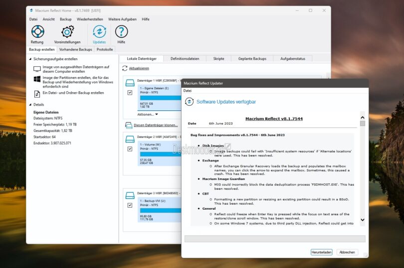 Macream Macrium Reflect 8.1.7544 korrigiert einige Probleme - Deskmodder.de