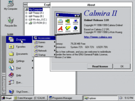 Calmira II 3.01 mit Startmenü, Info und Explorer