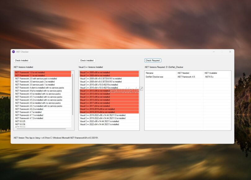 .NET Checker Installierte .NET und C++ Versionen anzeigen - Deskmodder.de