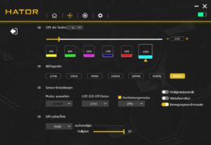 Die Hator MouseHUB Software bei der Konfiguration einer Hator Quasar 3 Ultima 8K