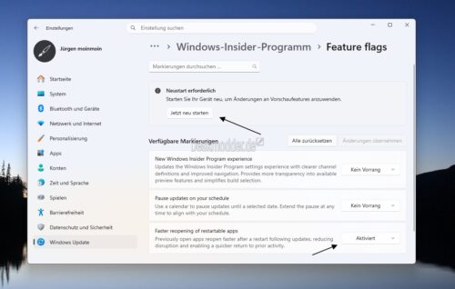 Windows 11 Feature Flags im Windows-Insider-Programm angeschaut ...
