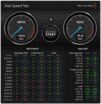 Der Blackmagic Disk Speed Test einer microSD im Novoo MC01