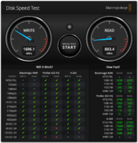 Der Blackmagic Disk Speed Test der Kingston-SSD im Novoo MC01