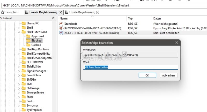 Datei:HKEY LOCAL MACHINE SOFTWARE Microsoft Windows CurrentVersion Shell Extensions Blocked.jpg