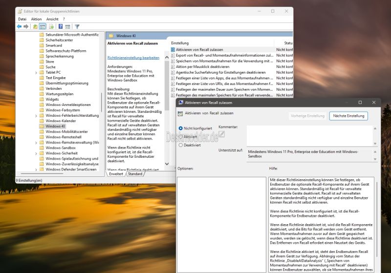 Datei:Aktivieren von Recall zulassen Gruppenrichtlinie Windows 11.jpg
