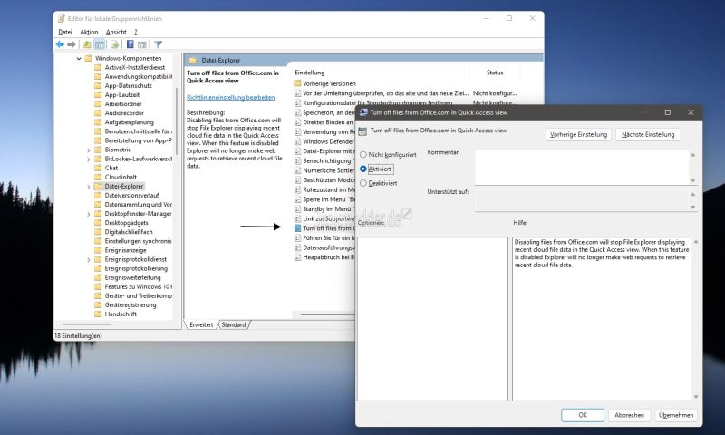 Datei:Dateien von Office.com nicht im Startmenue oder Schnellzugriff anzeigen Windows 11 001.jpg