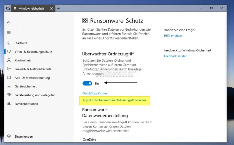 Datei:Ueberwachter Ordnerzugriff Ransomware Schutz Einstellungen Windows 10 000.jpg