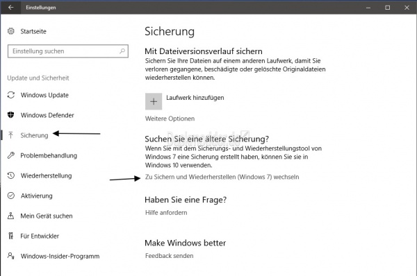 Windows 10 sichern Sicherung Backup erstellen und wiederherstellen