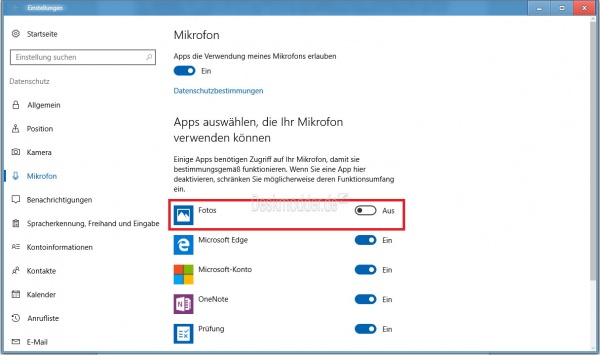 Mikrofon für einzelne Apps aktivieren deaktivieren Windows 10 ...